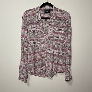 Maeve Anthropologie women's white pink paisley long sleeve button down shirt M